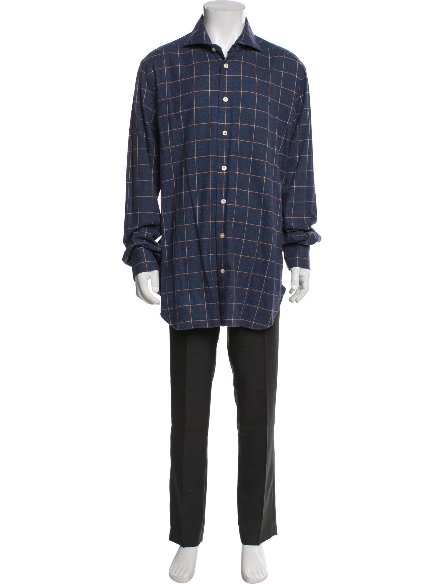Kiton Plaid Print Long Sleeve Dress Shirt