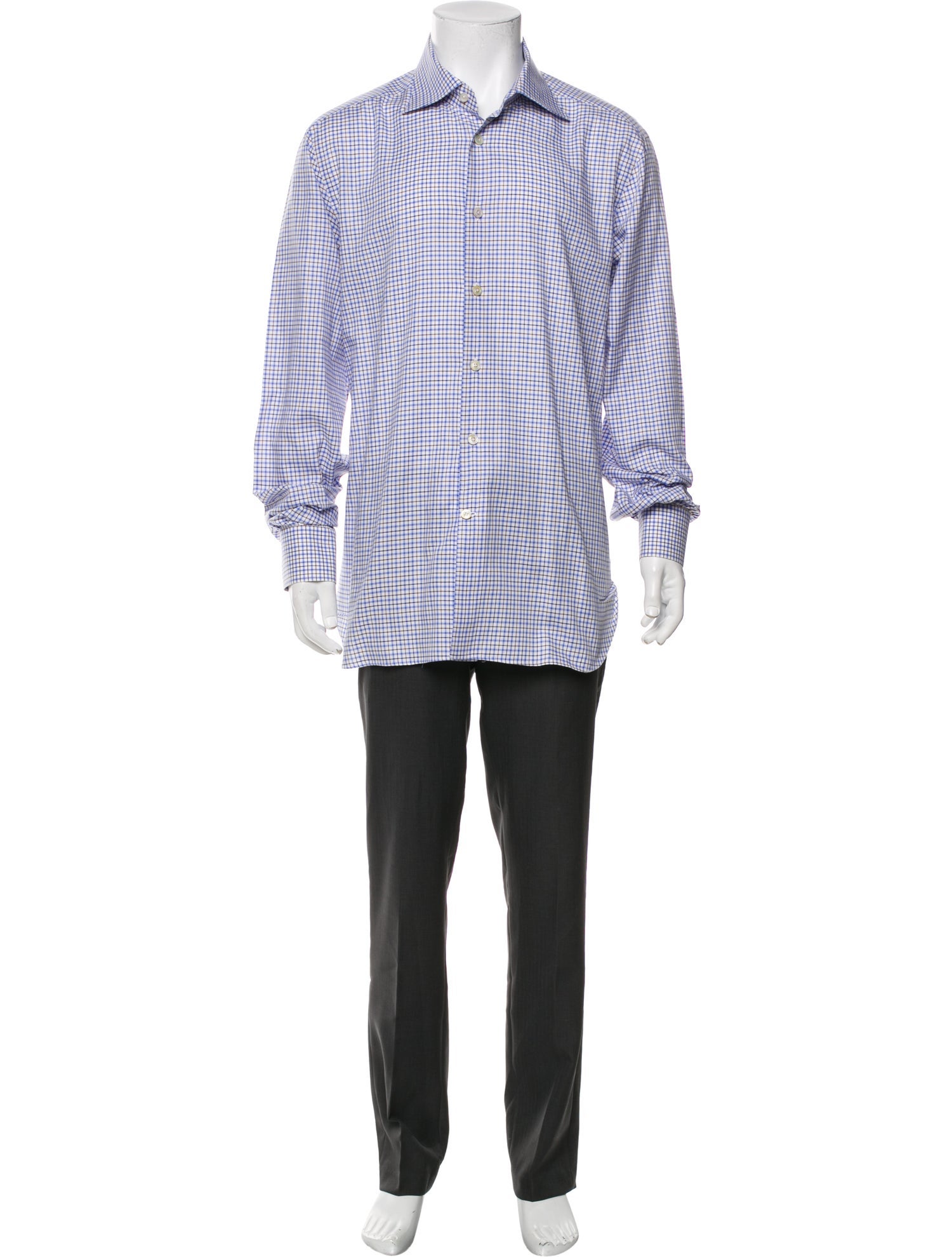 Kiton Plaid Print Long Sleeve Dress Shirt