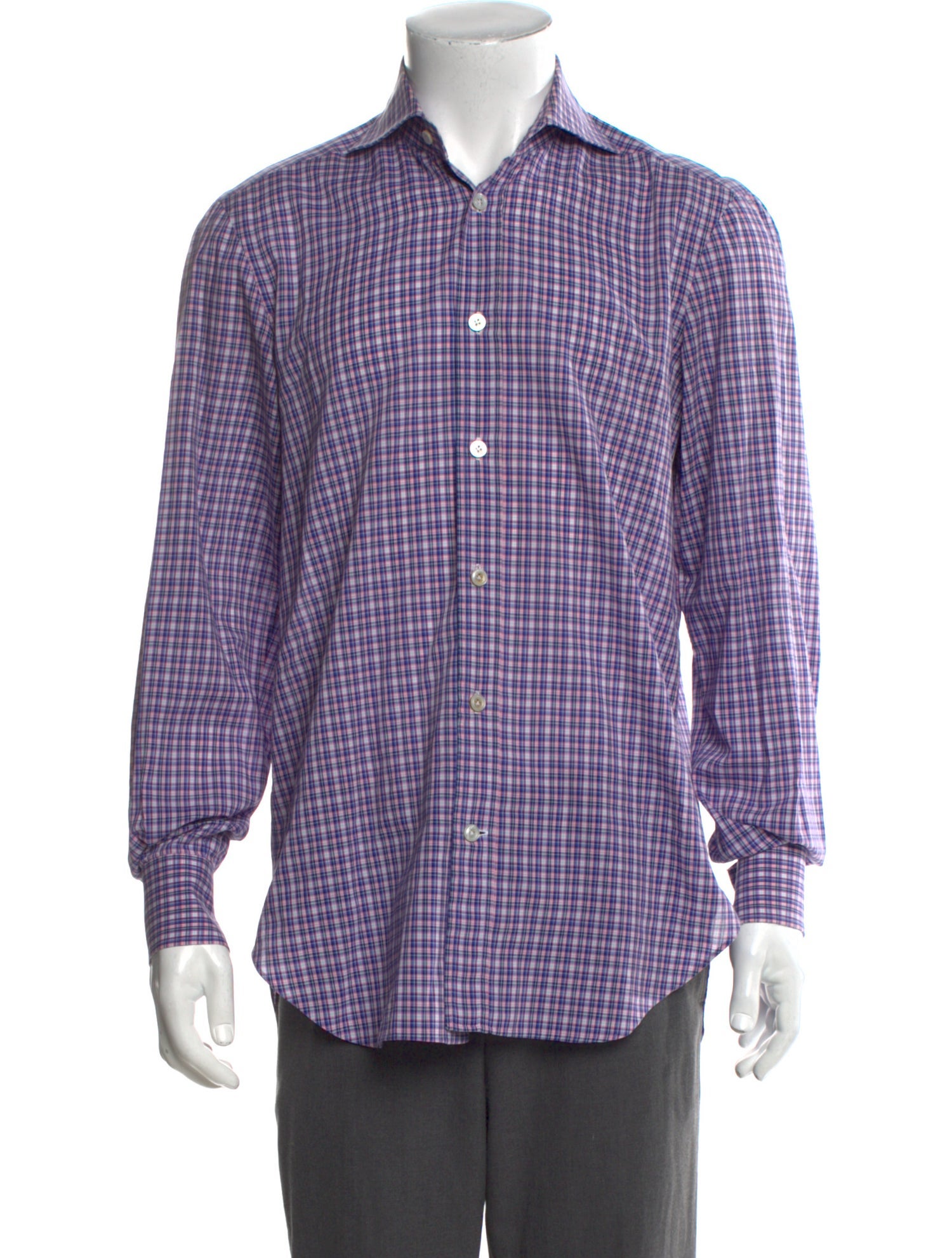 Kiton Plaid Print Long Sleeve Dress Shirt