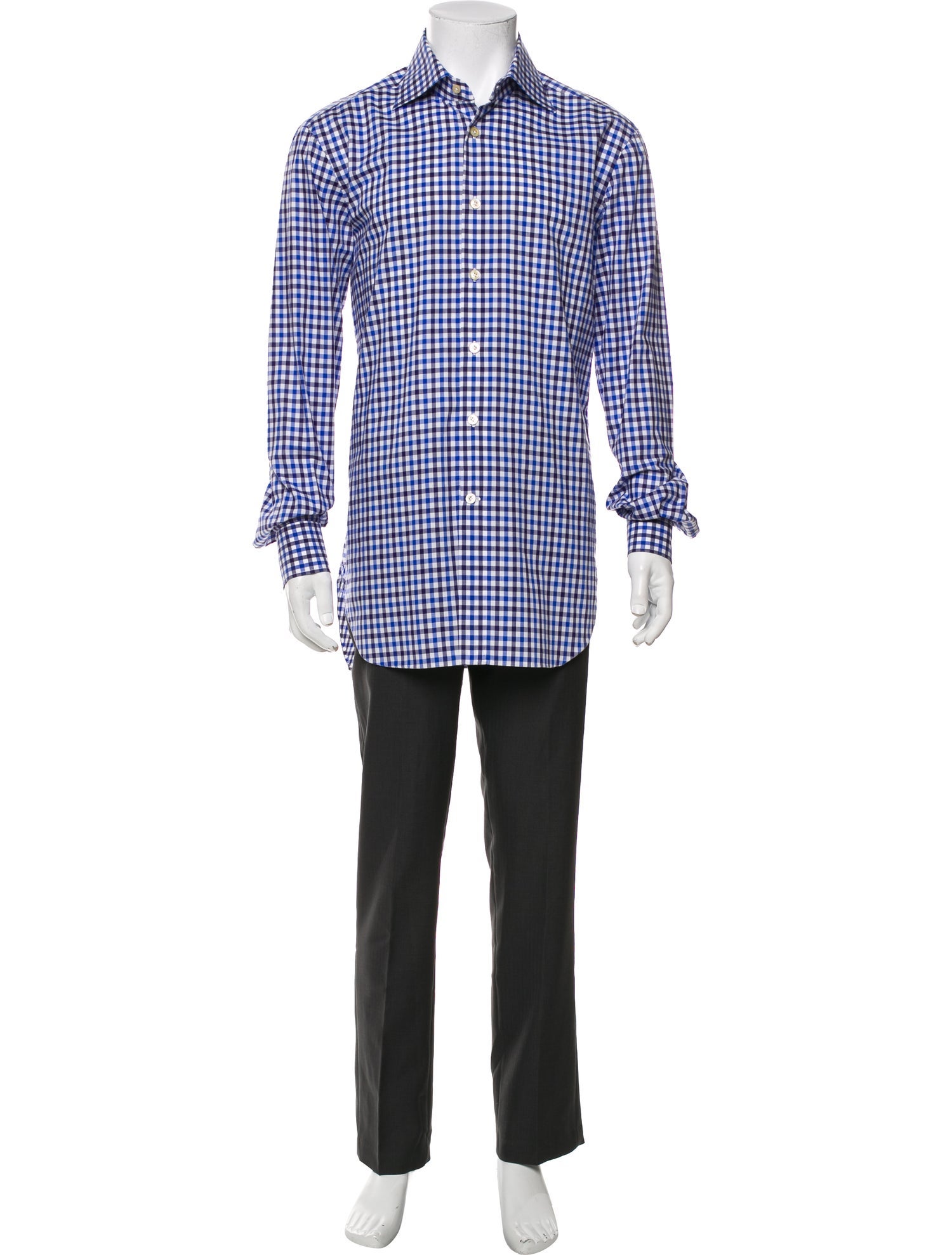 Kiton Plaid Print Long Sleeve Dress Shirt