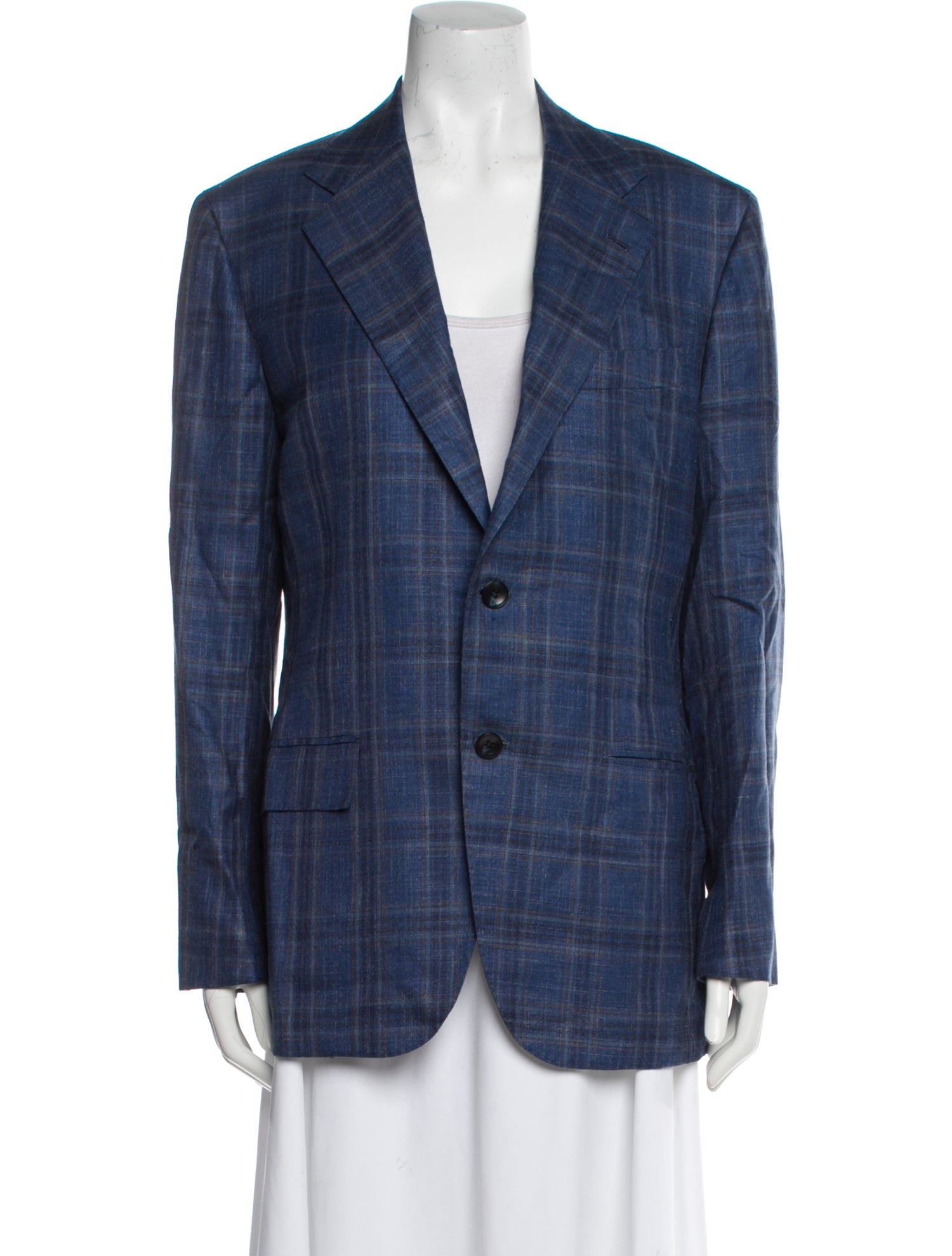 Kiton Cashmere Plaid Print Blazer