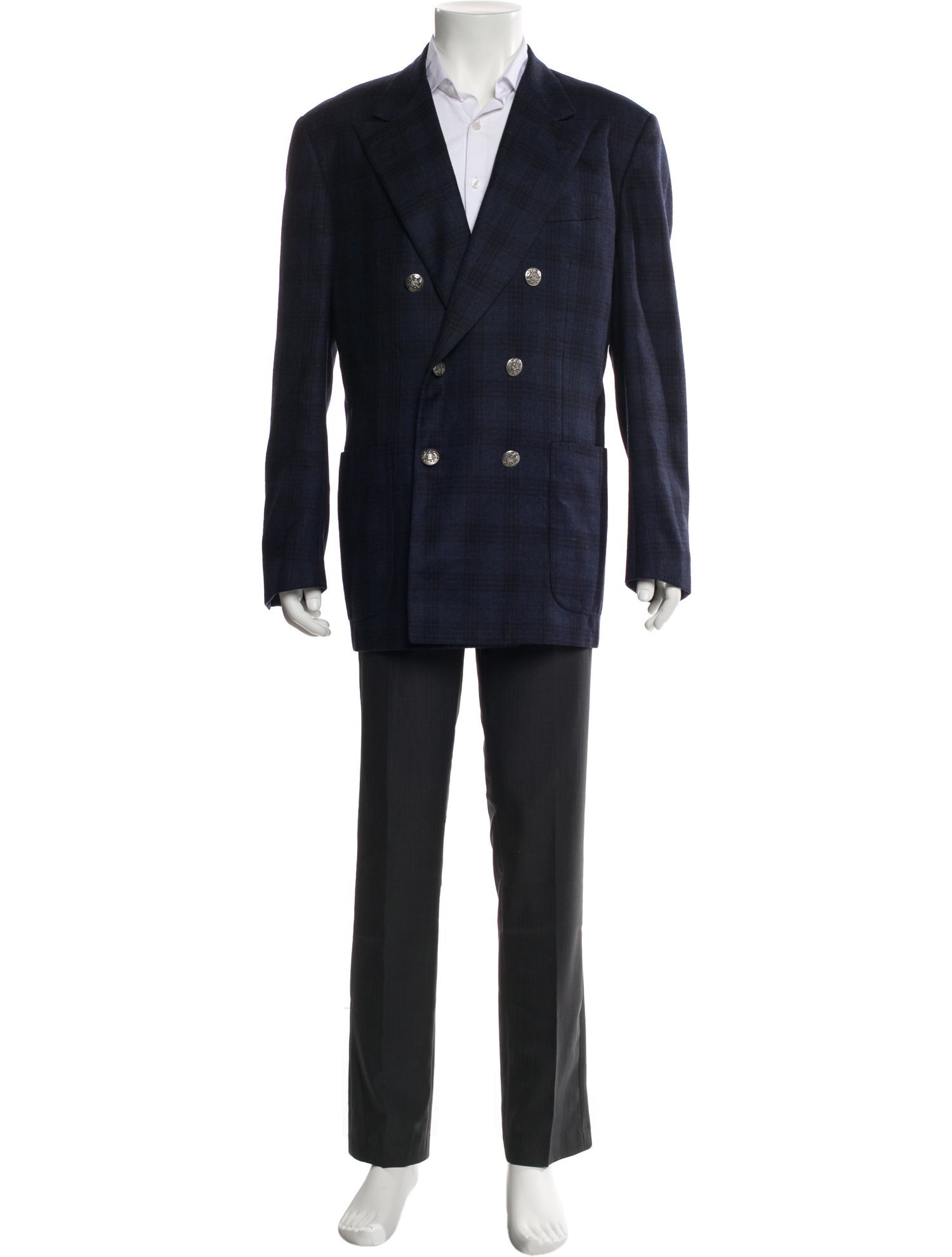 Kiton Wool Plaid Print Two-Piece Blazer