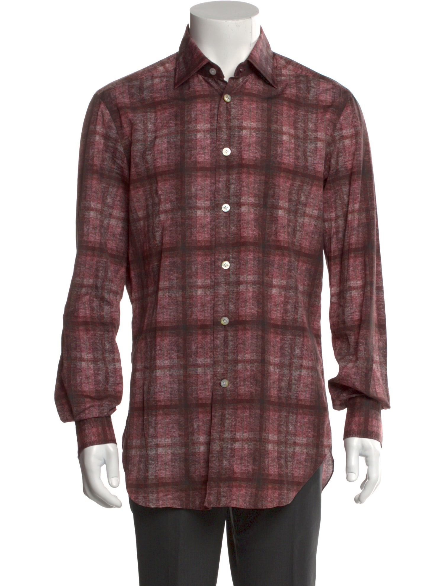 Kiton Plaid Print Long Sleeve Dress Shirt