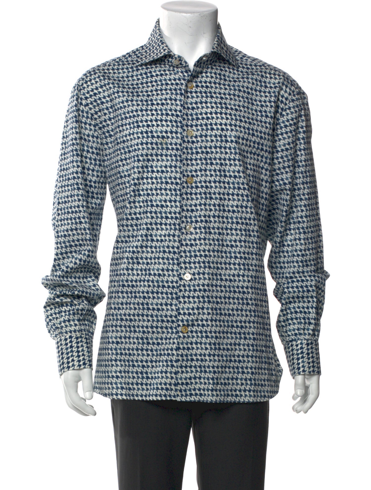Kiton Houndstooth Print Long Sleeve Shirt