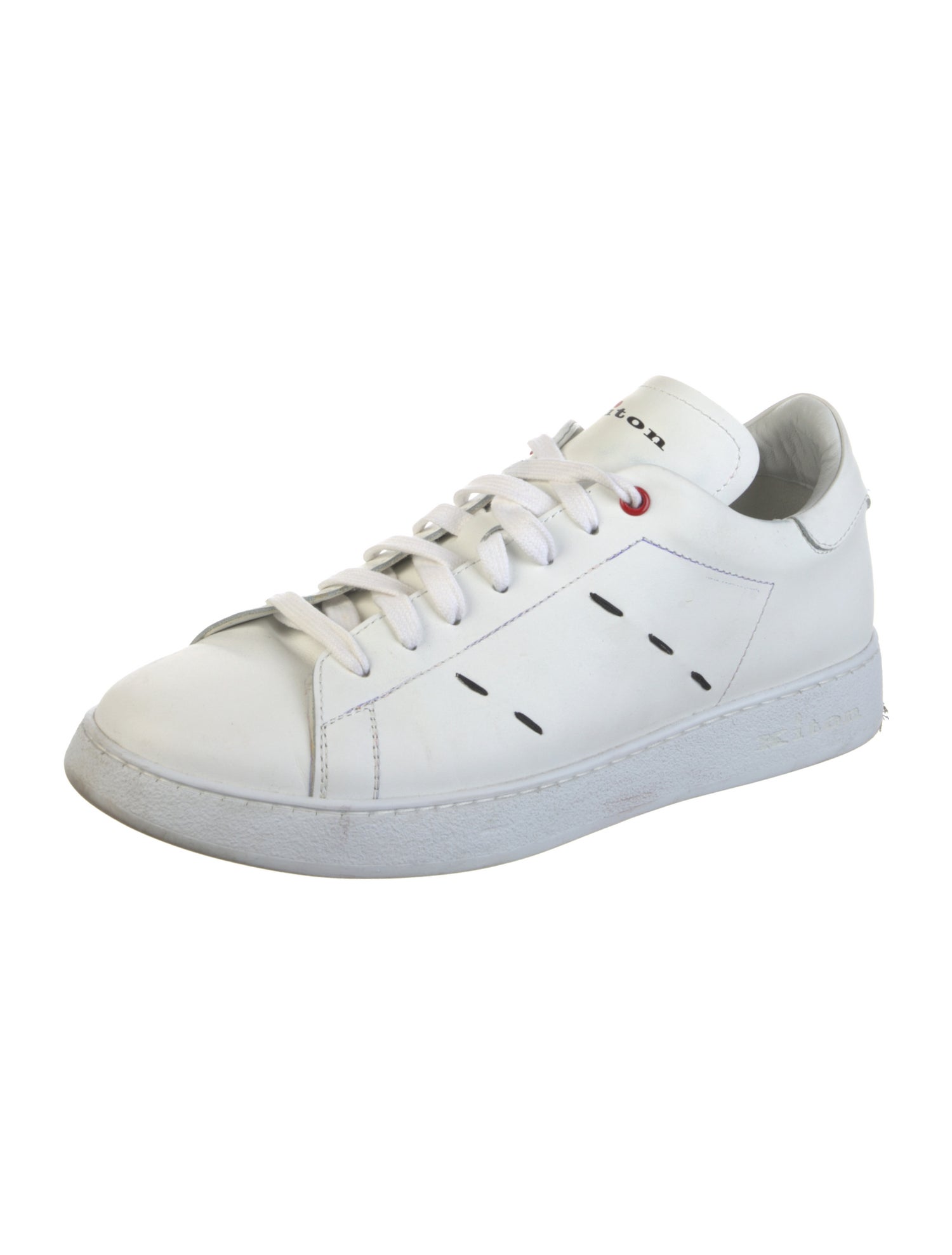 Kiton Leather Embroidered Accent Sneakers