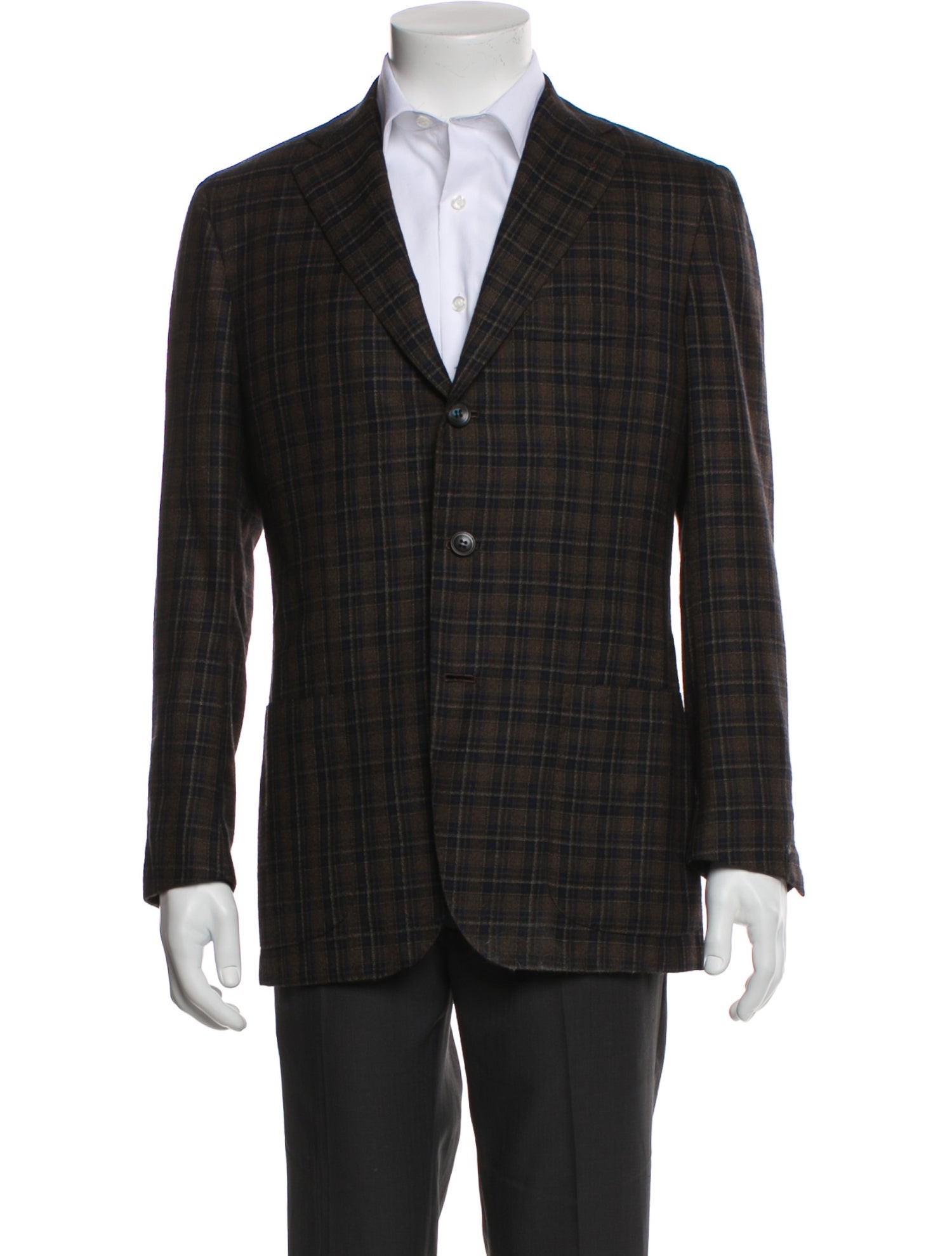 Kiton Cashmere Plaid Print Blazer