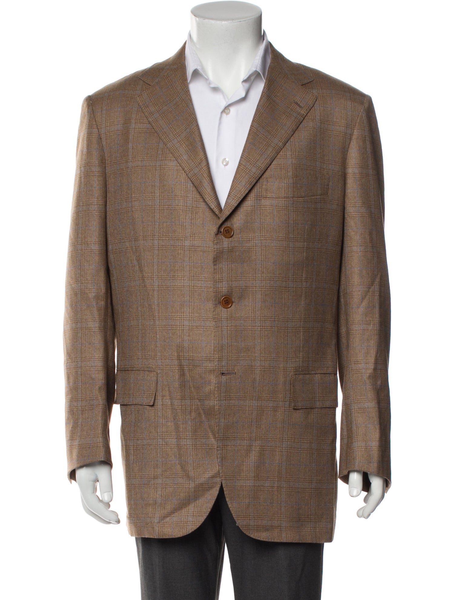 Kiton Cashmere Plaid Print Blazer