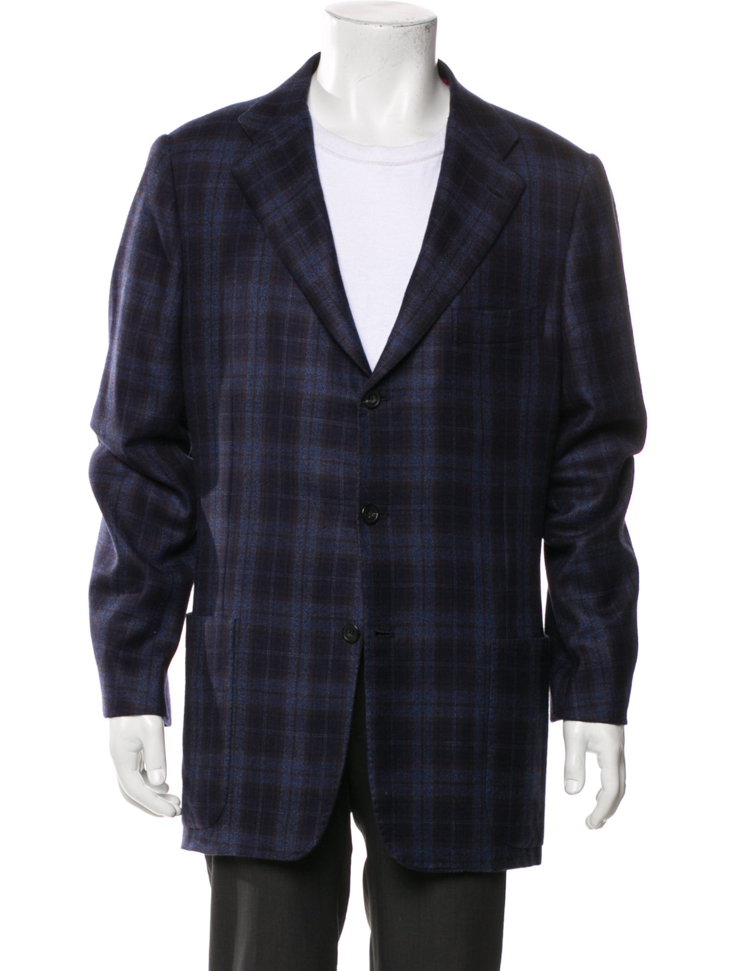 Kiton Cashmere Plaid Print Blazer