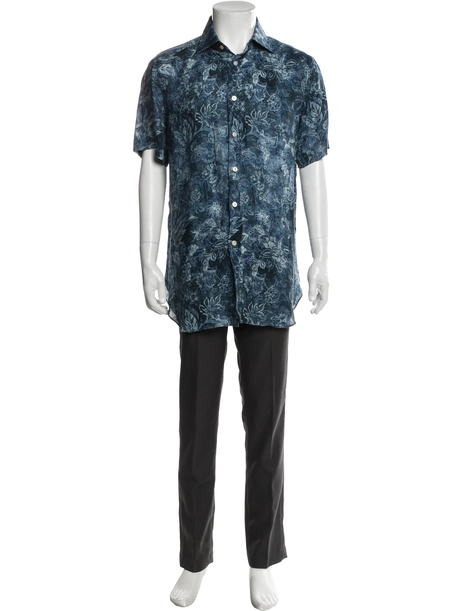 Kiton Linen Floral Print Shirt