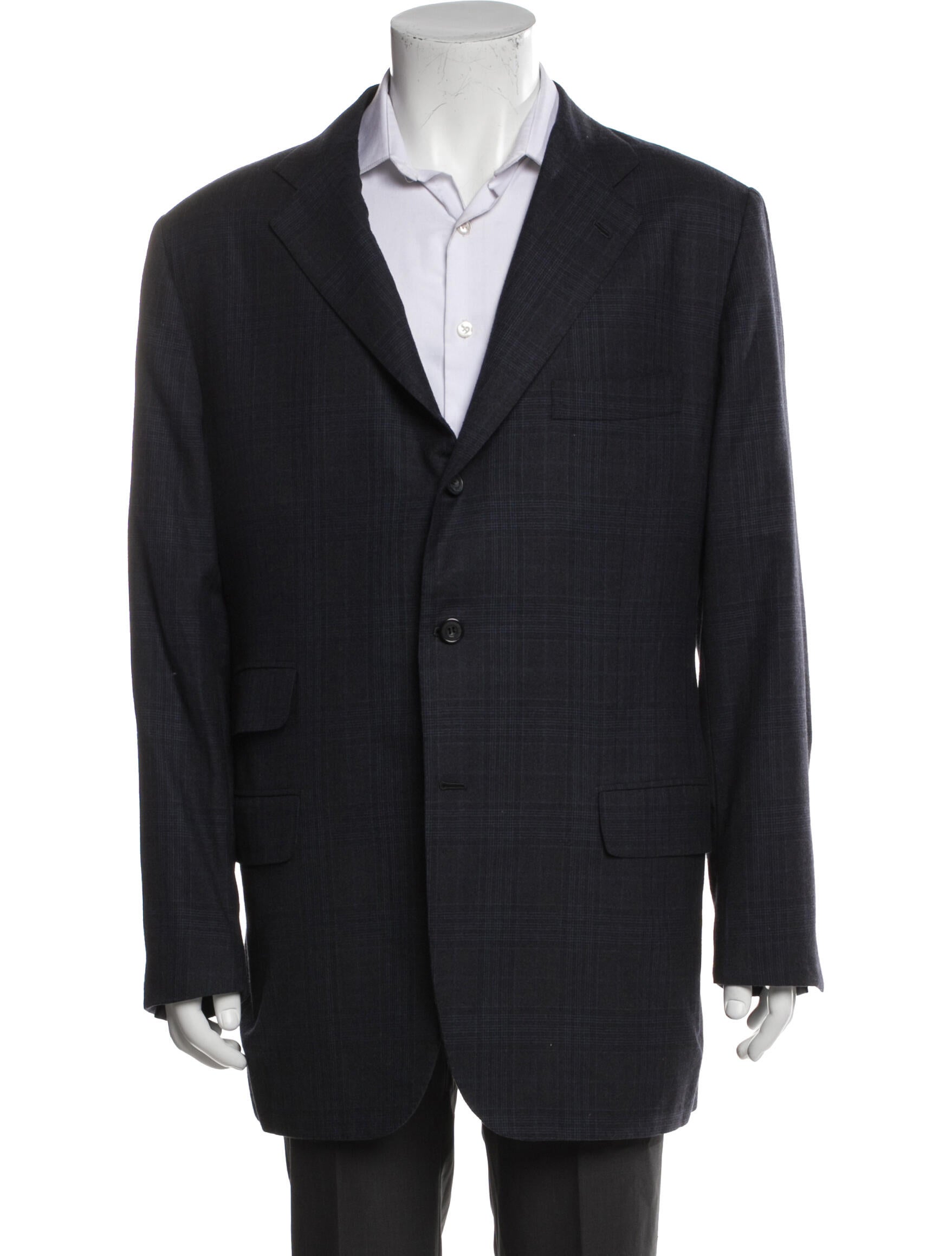 Kiton Wool Plaid Print Blazer