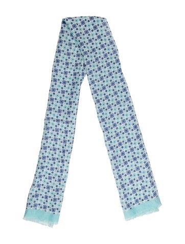 Pre-owned Kiton Silk Printed Scarf In Blue