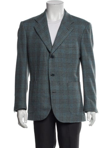 Pre-owned Kiton Cashmere Plaid Print Blazer In Blue