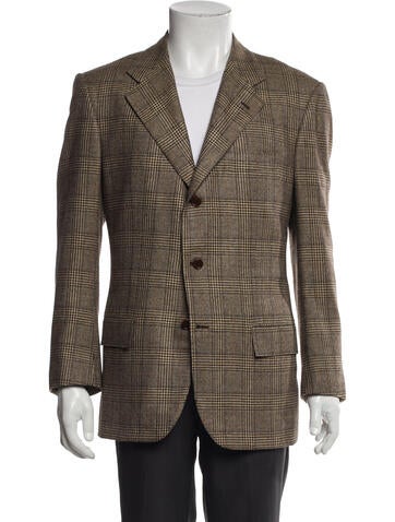 Pre-owned Kiton Cashmere Plaid Print Blazer In Brown
