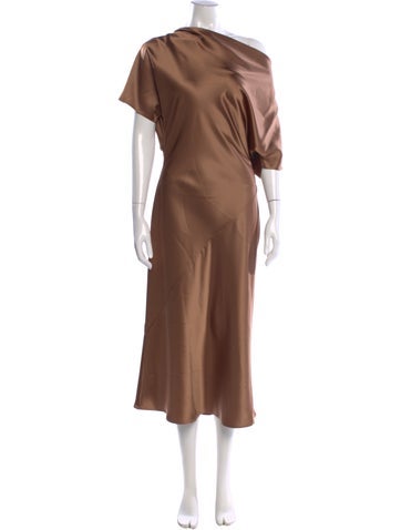 Pre-owned Kiton Silk Long Dress In Brown