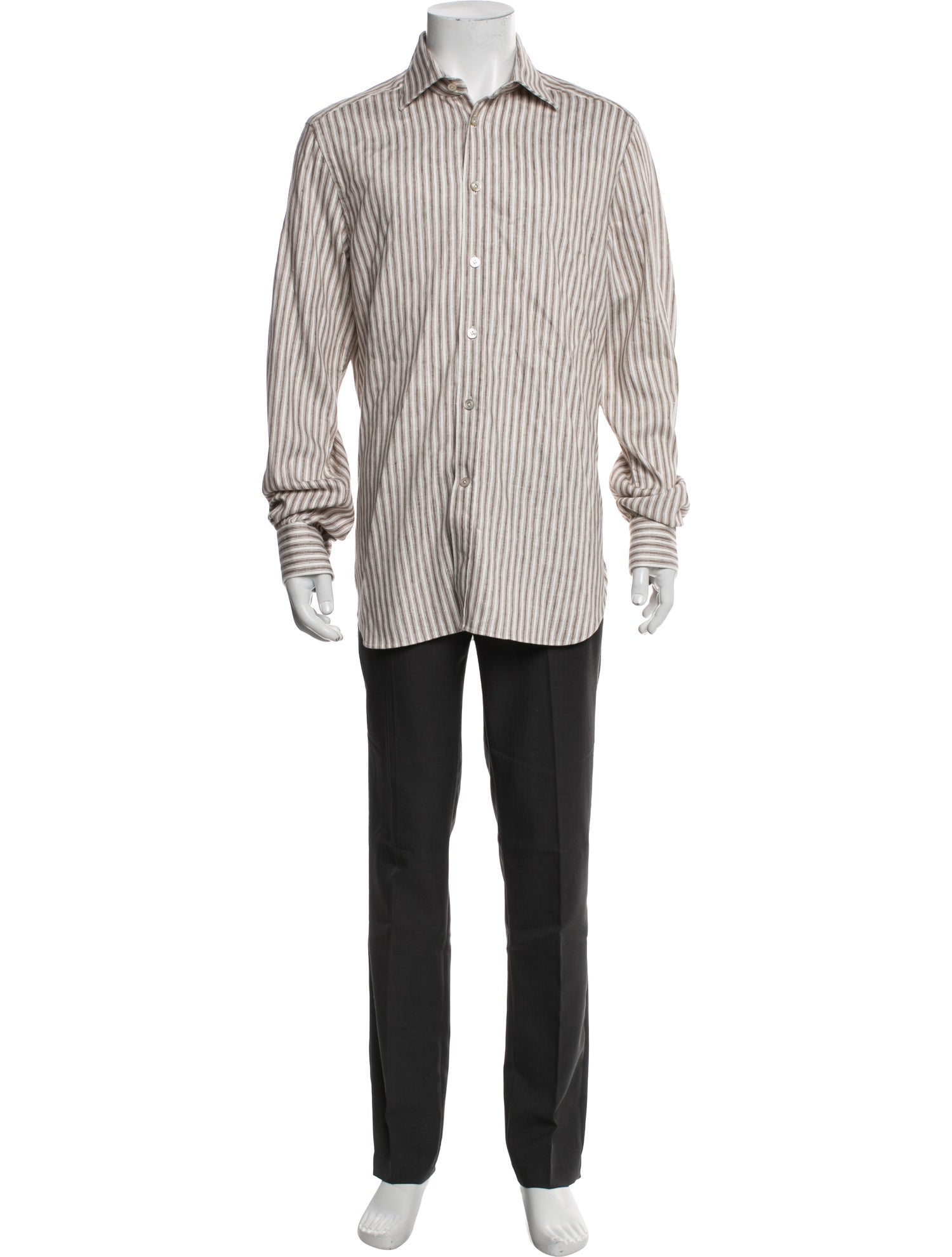 Kiton Linen Striped Dress Shirt