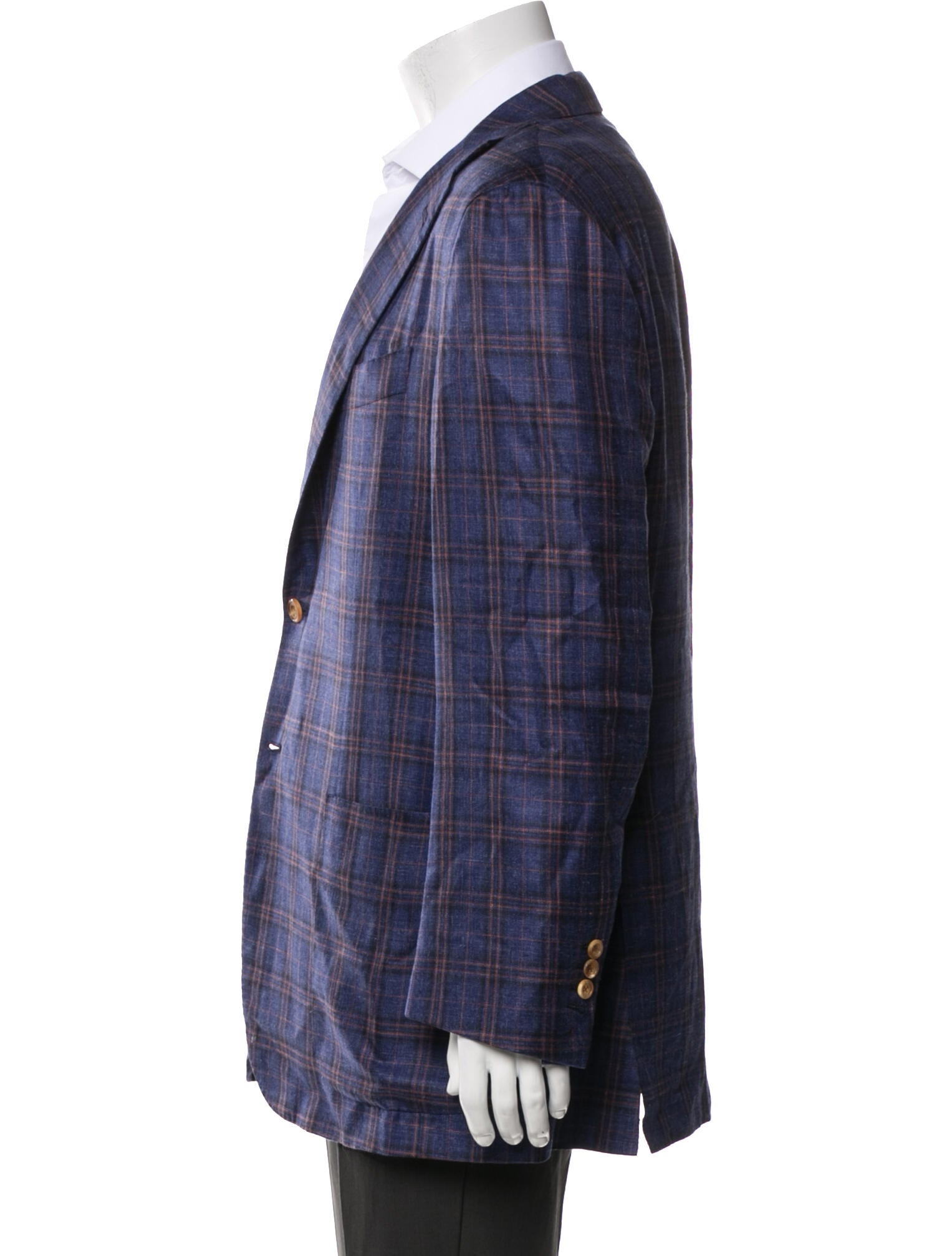 Kiton Cashmere Plaid Print Blazer