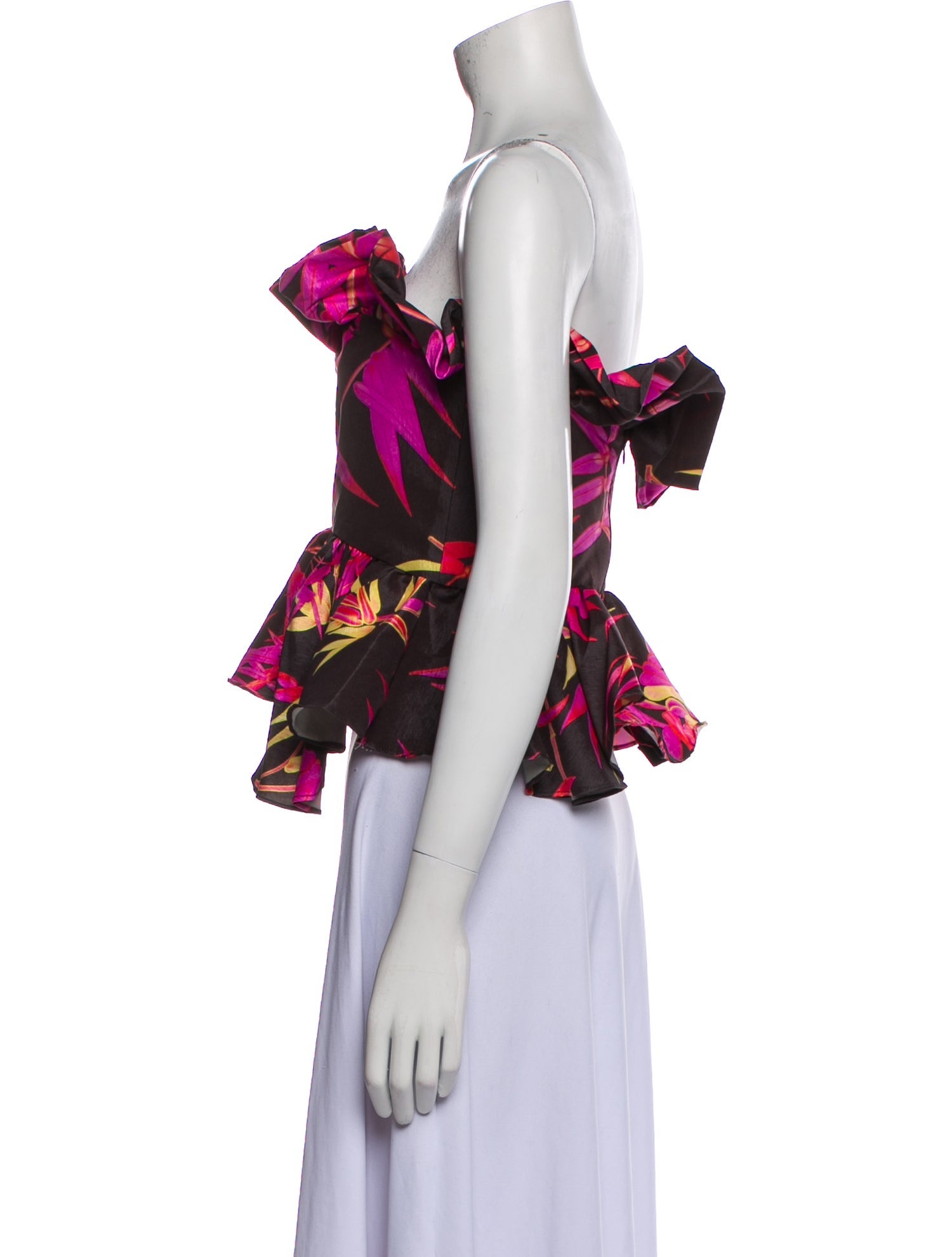 Kika Vargas Floral Print Strapless Crop Top