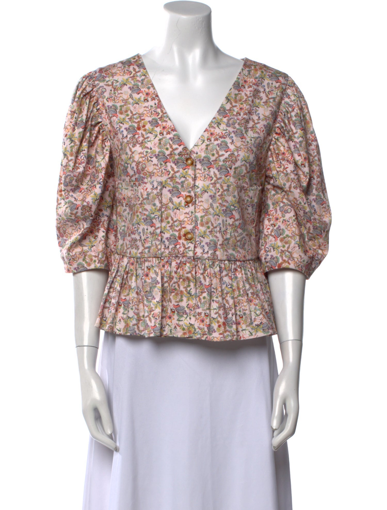 Kika Vargas Floral Print V-Neck Crop Top