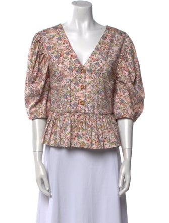 Kika Vargas Floral Print V-Neck Crop Top