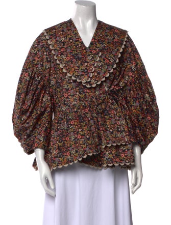 Kika Vargas Floral Print V-Neck Blouse