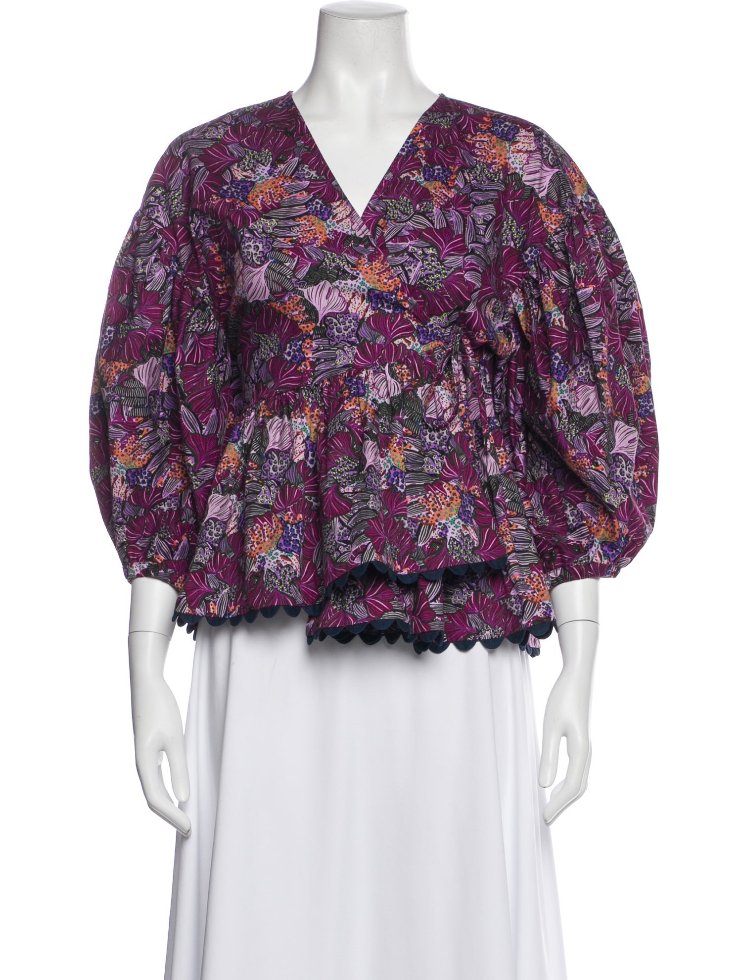 Kika Vargas Floral Print V-Neck Blouse