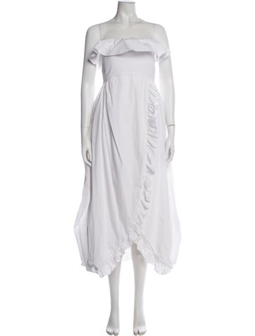 Pre-owned Kika Vargas Strapless Midi Length Dress In White