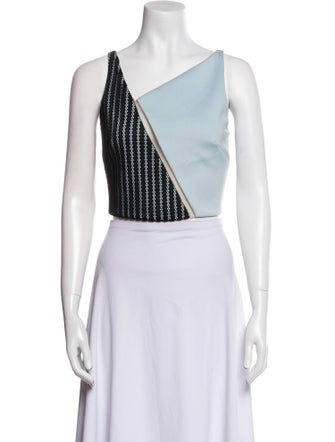 David Koma Colorblock Pattern One-Shoulder Crop Top