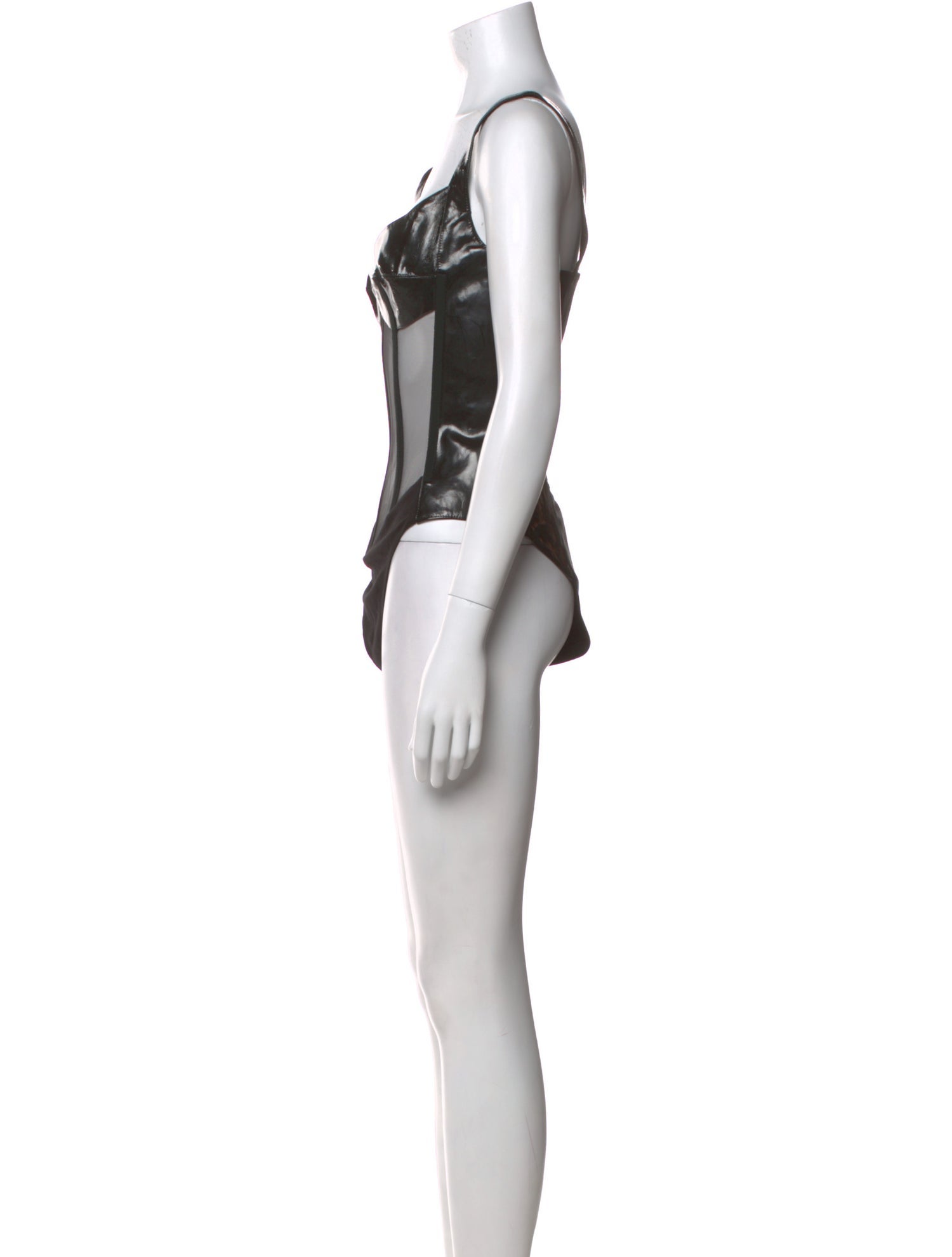 David Koma Leather Square Neckline Bodysuit