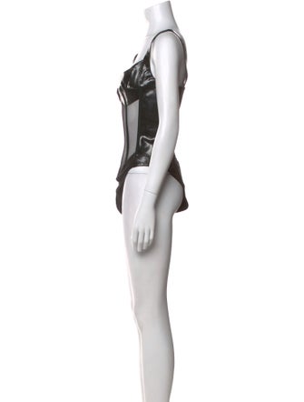David Koma Leather Square Neckline Bodysuit