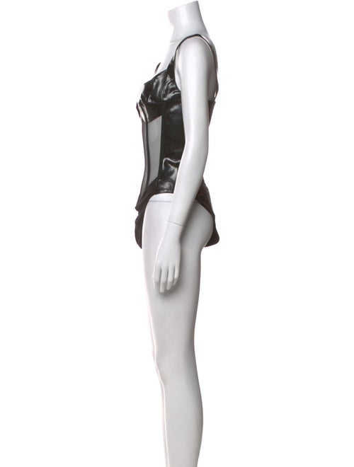 David Koma Leather Square Neckline Bodysuit