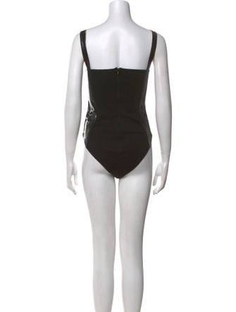 David Koma Leather Square Neckline Bodysuit