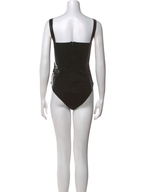 David Koma Leather Square Neckline Bodysuit