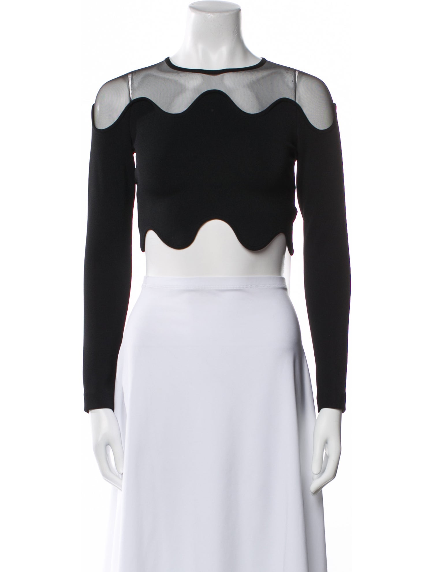 David Koma Bateau Neckline Long Sleeve Crop Top