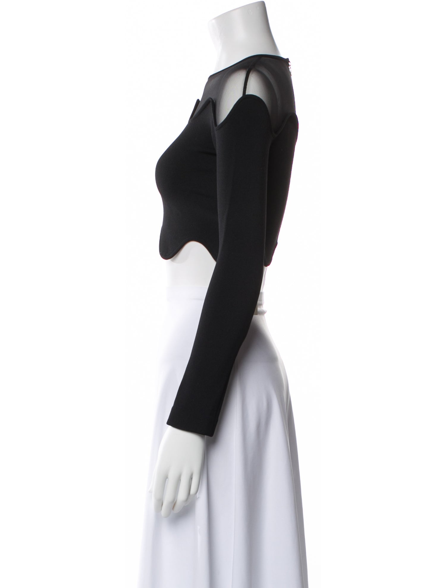 David Koma Bateau Neckline Long Sleeve Crop Top