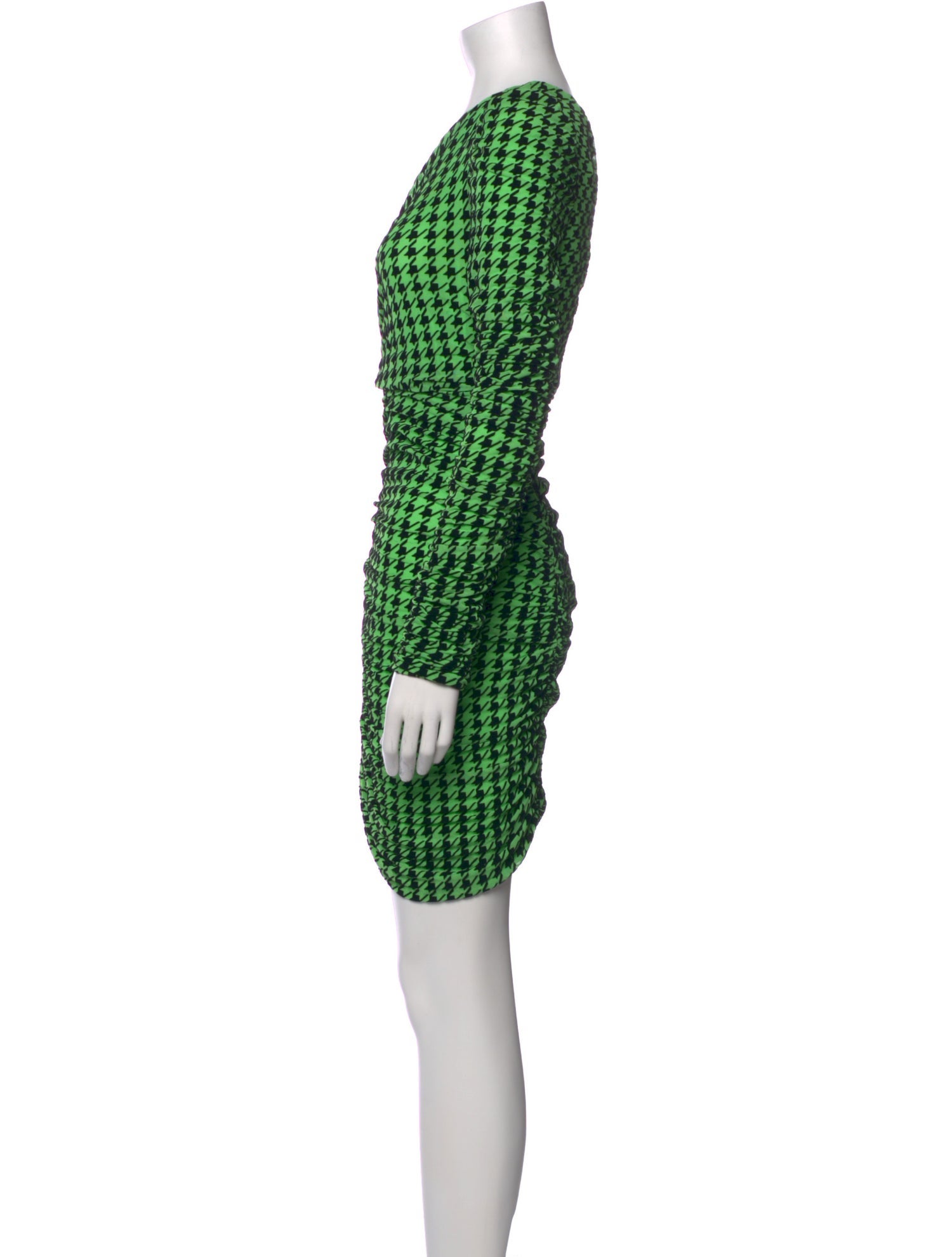 david koma green dress Plunge Neckline Asymmetric Hem Ruched Dress