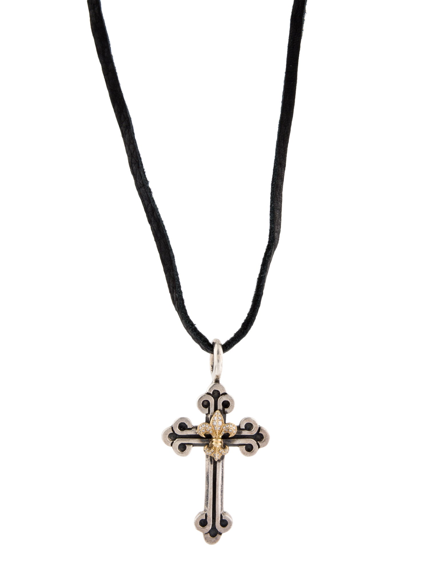 King Baby Studio Two-Tone Fluer-de-Lis Cross Pendant Necklace
