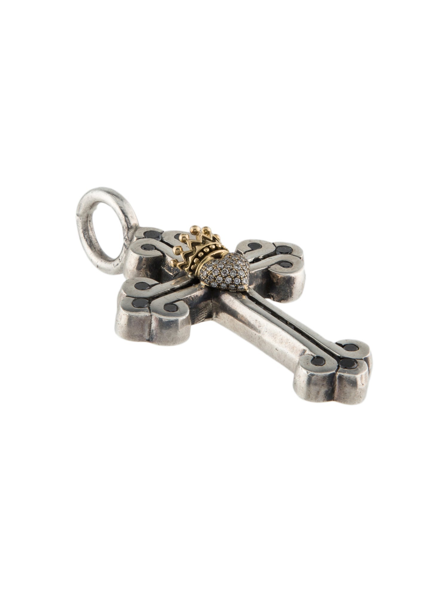 King Baby Studio 1.28ctw Diamond Traditional Cross Crowned Heart Pendant