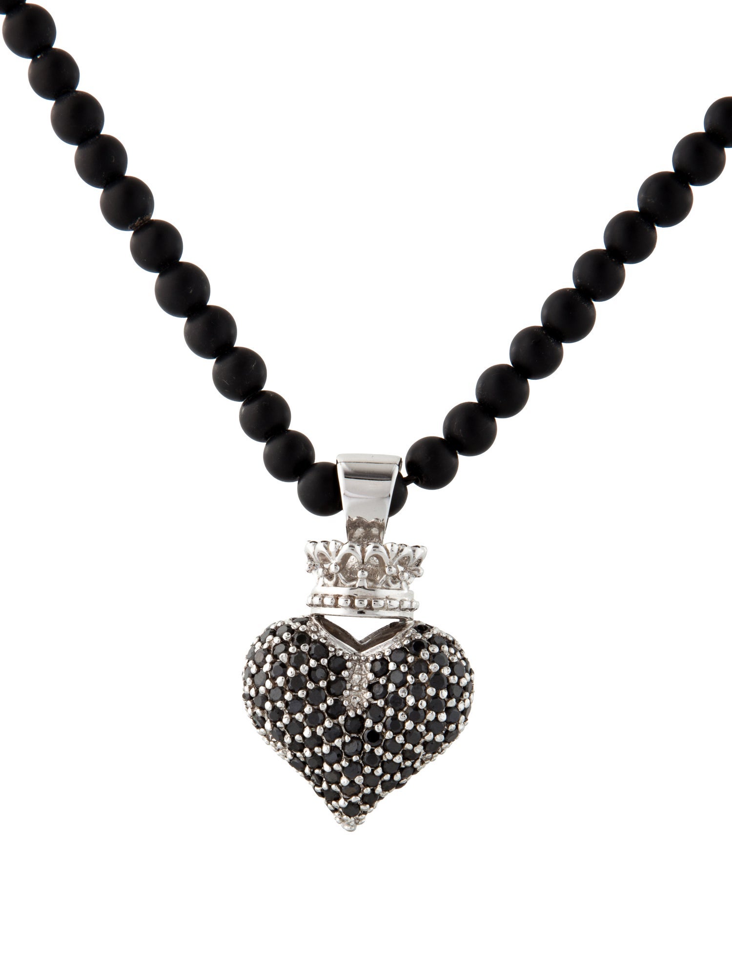 King Baby Studio Onyx & Cubic Zirconia Heart Bead Pendant Necklace