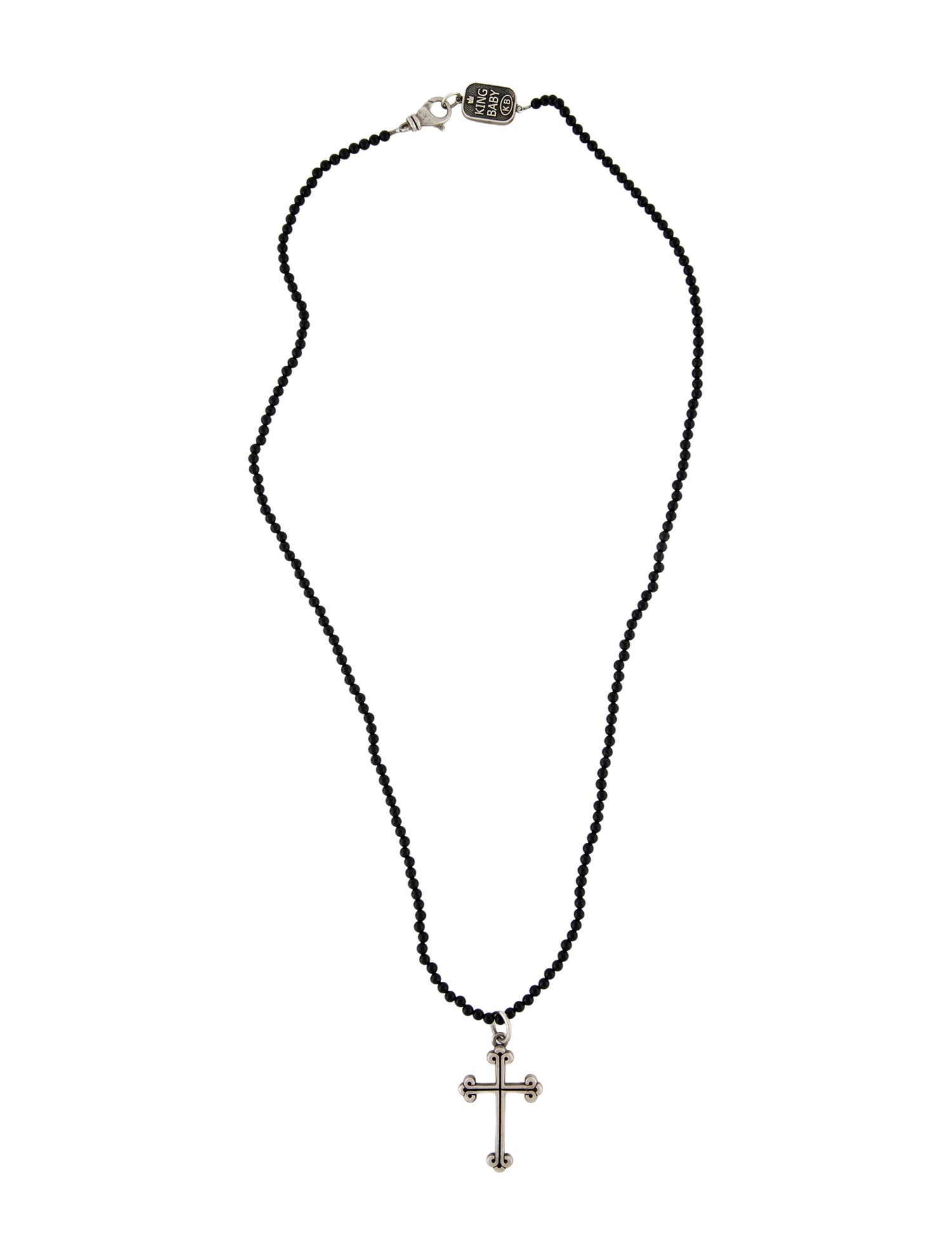 King Baby Studio Onyx Bead & Cross Pendant Necklace