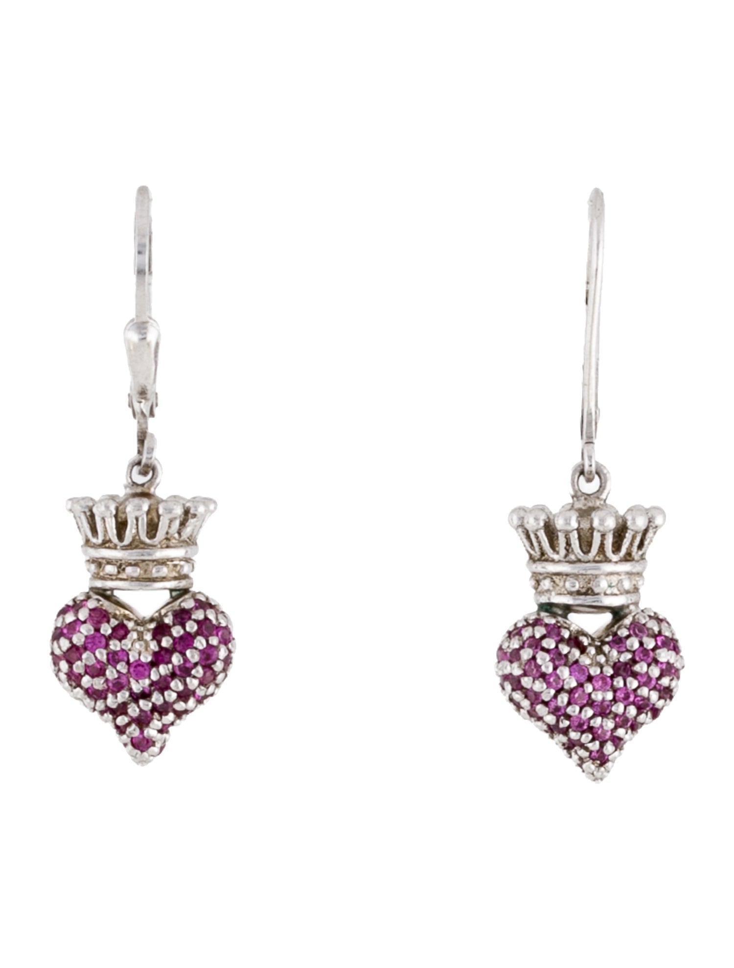 King Baby Studio Synthetic Ruby Crown Heart Drop Earrings