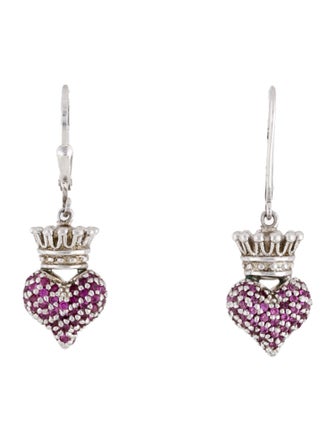 King Baby Studio Synthetic Ruby Crown Heart Drop Earrings
