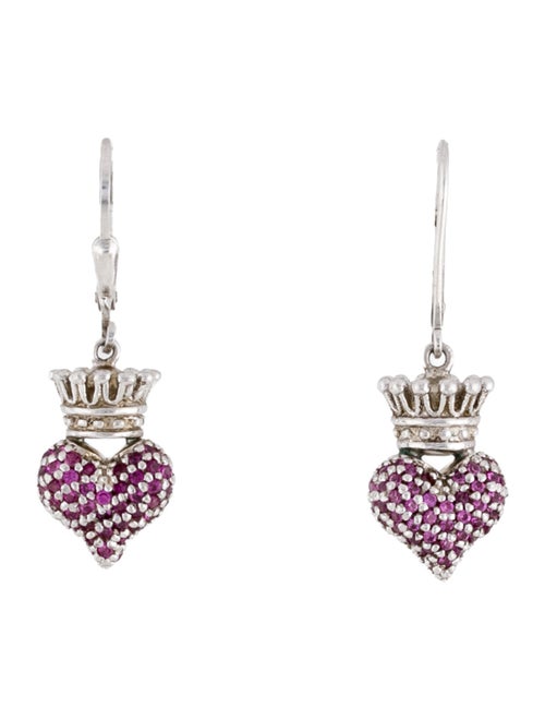 King Baby Studio Synthetic Ruby Crown Heart Drop Earrings