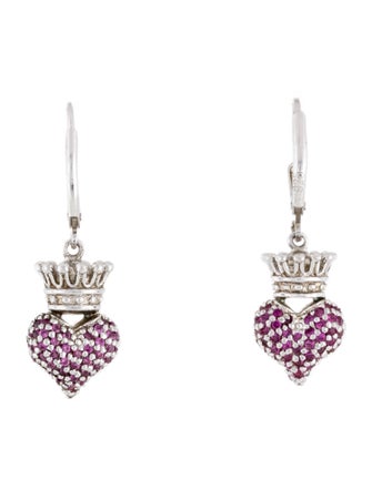 King Baby Studio Synthetic Ruby Crown Heart Drop Earrings