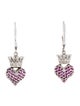 King Baby Studio Synthetic Ruby Crown Heart Drop Earrings