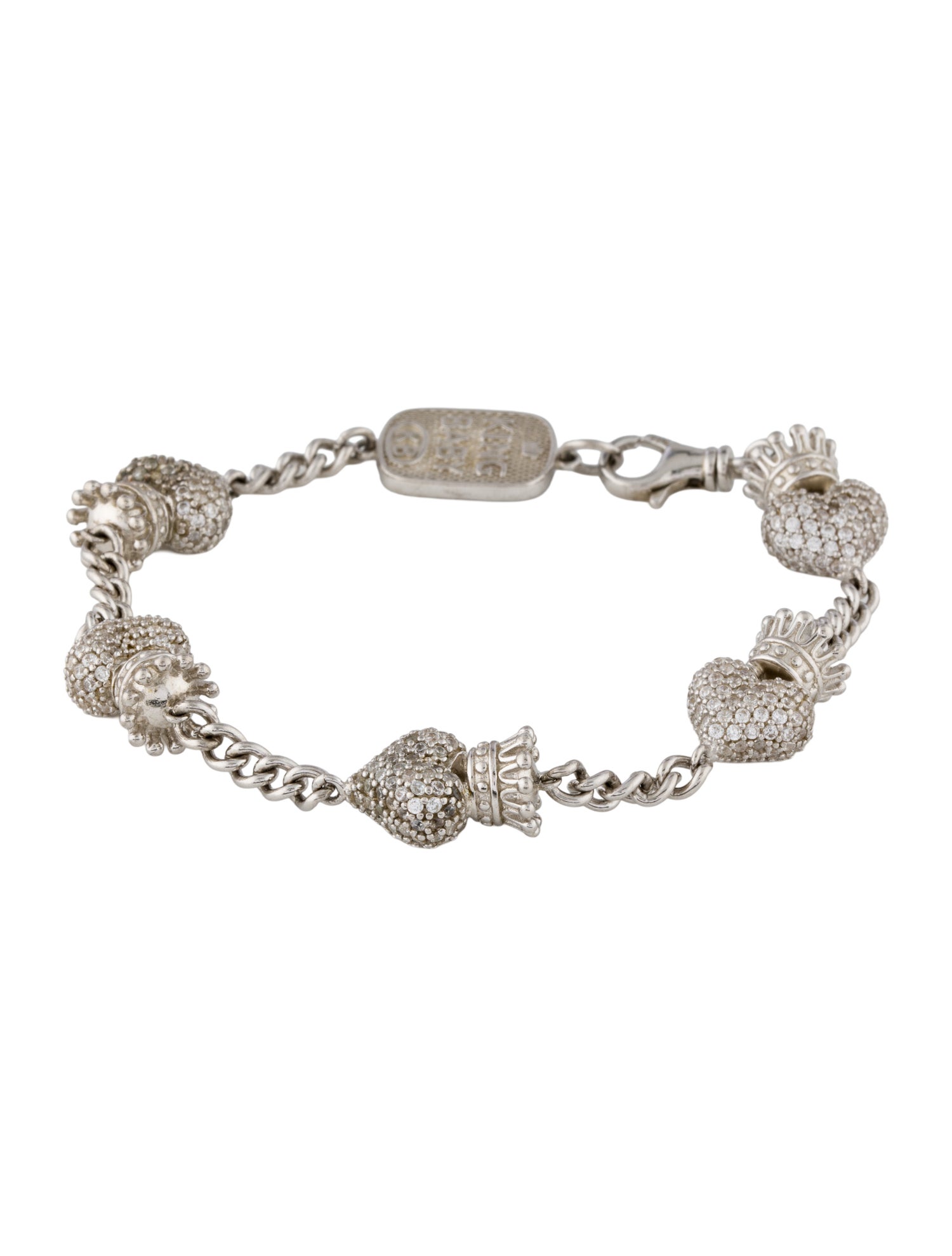 King Baby Studio Cubic Zirconia Crowned Heart Motif Bracelet