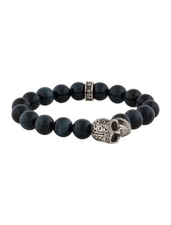 King Baby Studio Hawk's Eye Quartz Beaded Skull Bracelet