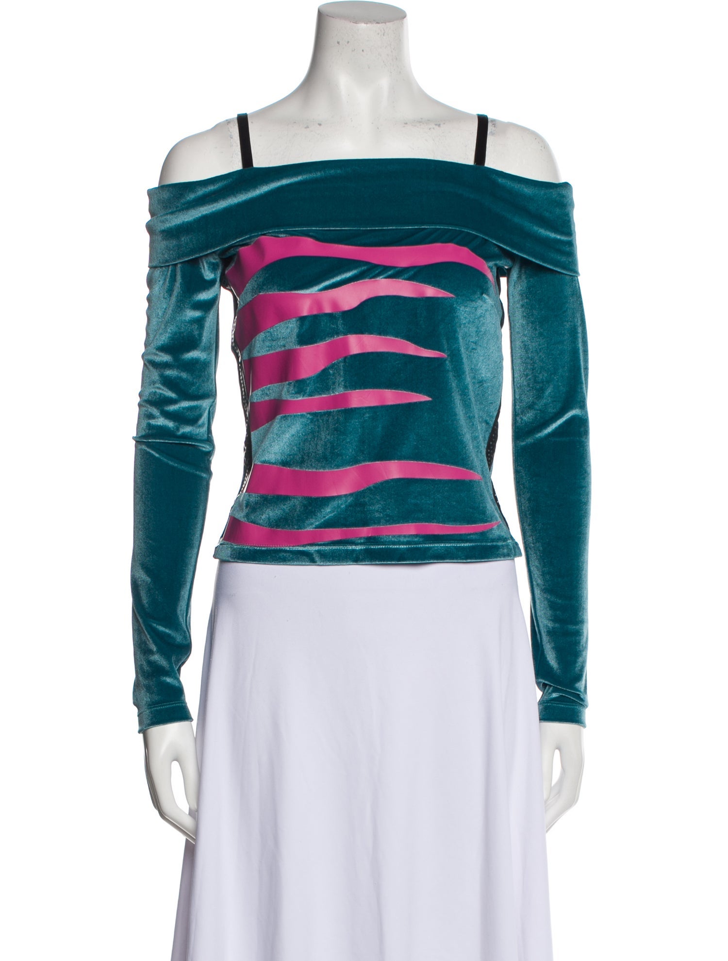 Koché Striped Square Neckline Top