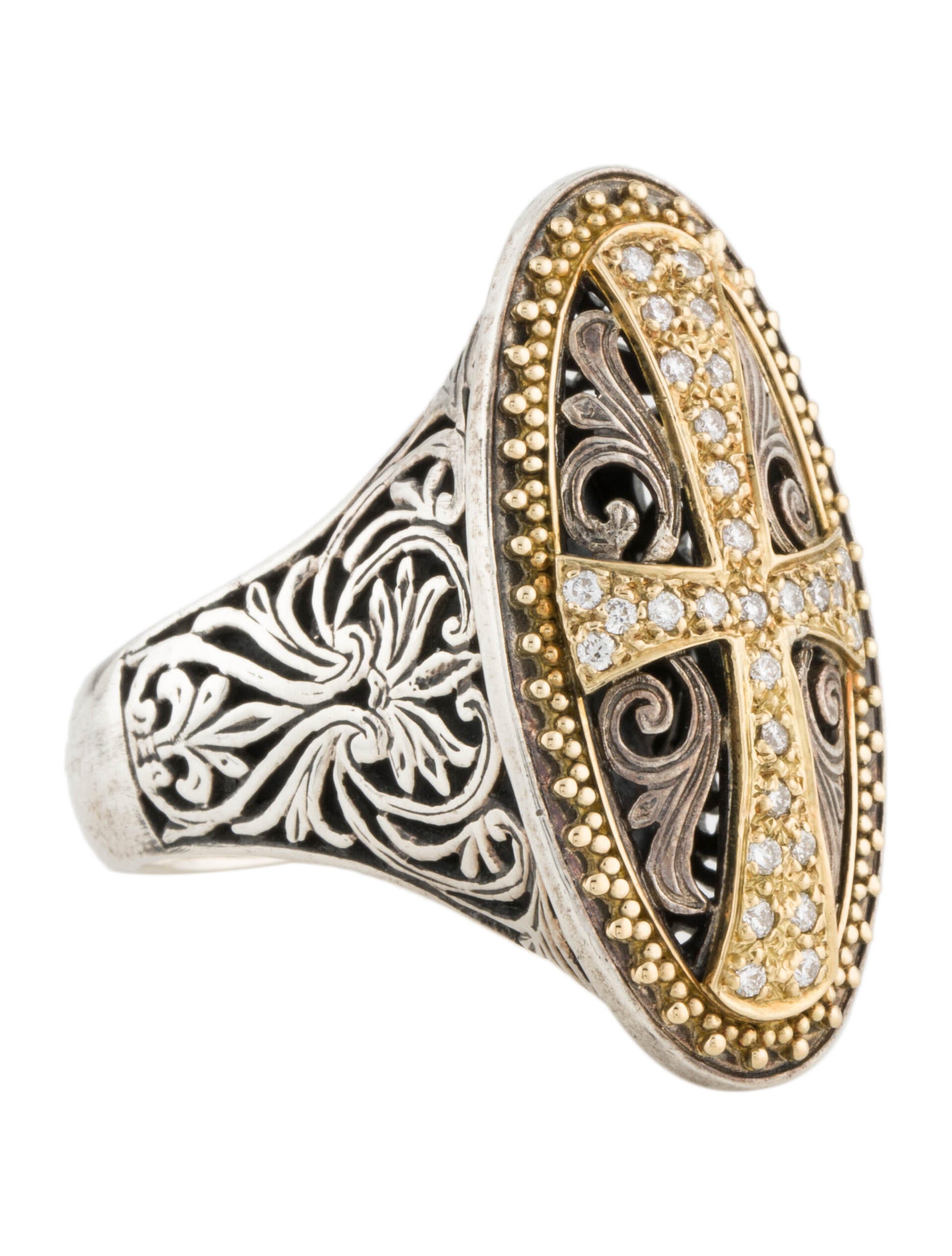 Konstantino Diamond Classics Large Oval Filigree Cross Ring 18K