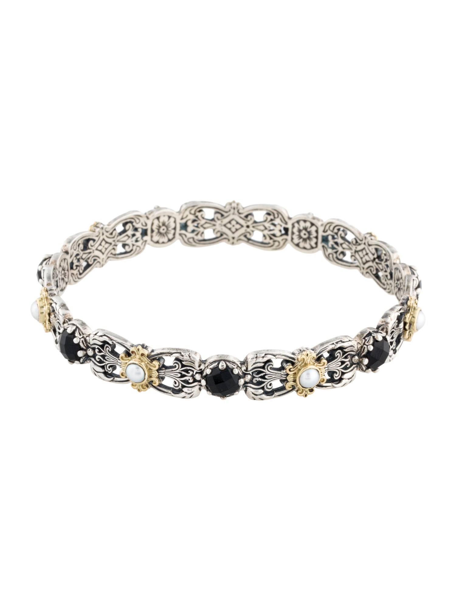 Konstantino Pearl & Onyx Nykta Bangle Bracelet