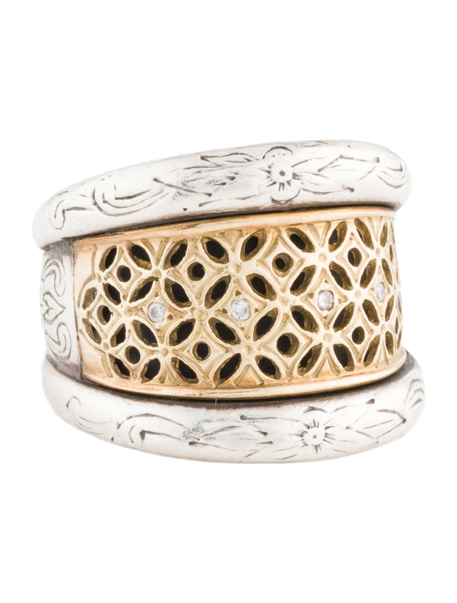 Konstantino Two-Tone Diamond Engraved Lattice Band